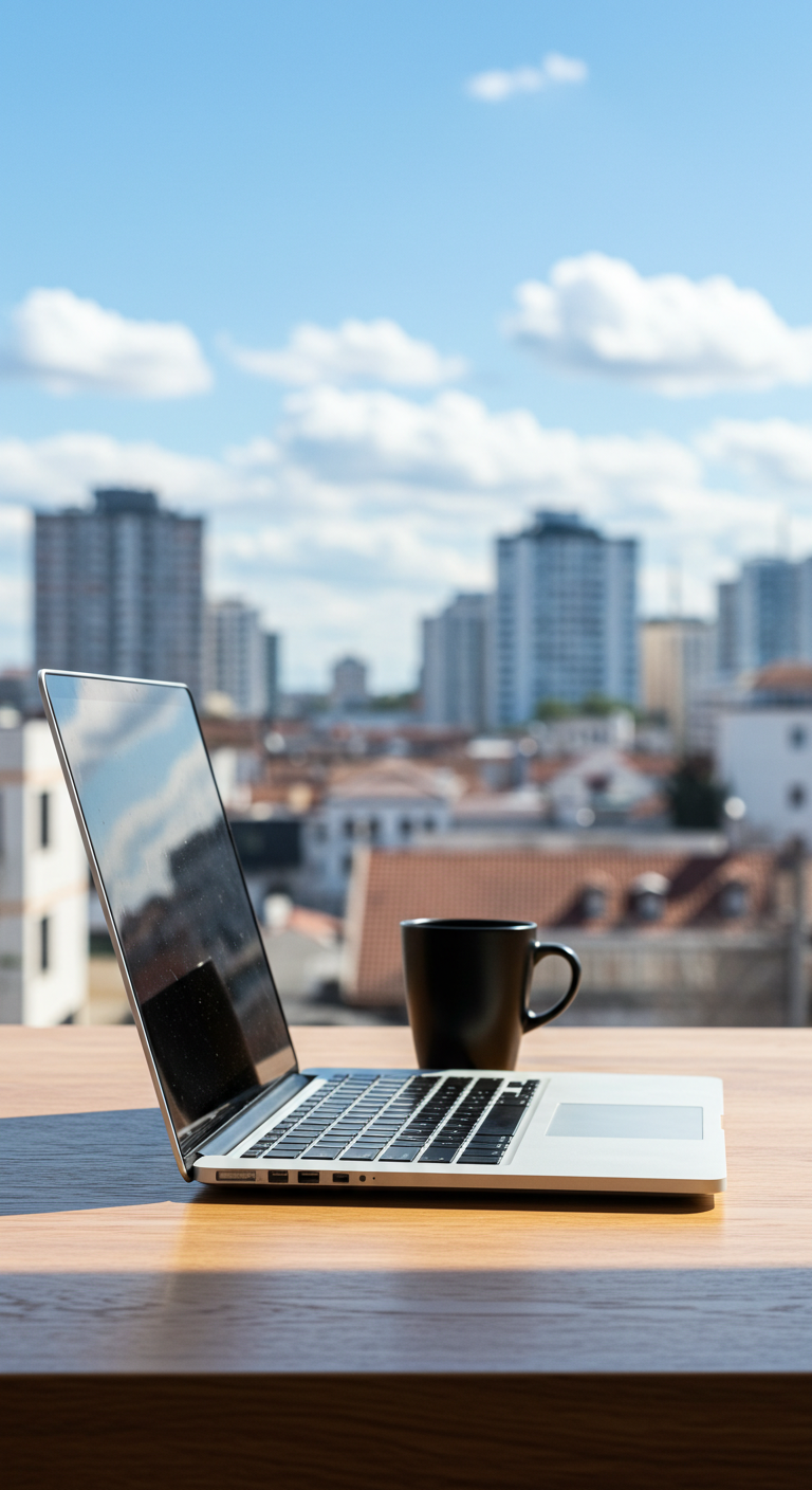 パソコンとコーヒーマグ